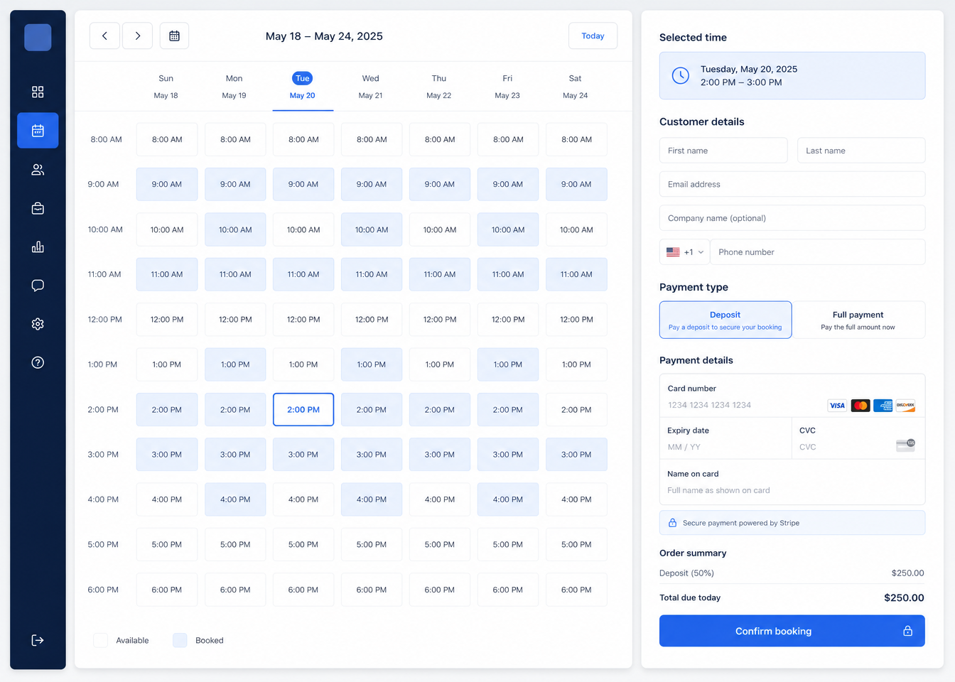 booking calendar and checkout